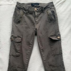 Army Green Skinny Jean Capris with Gold Details